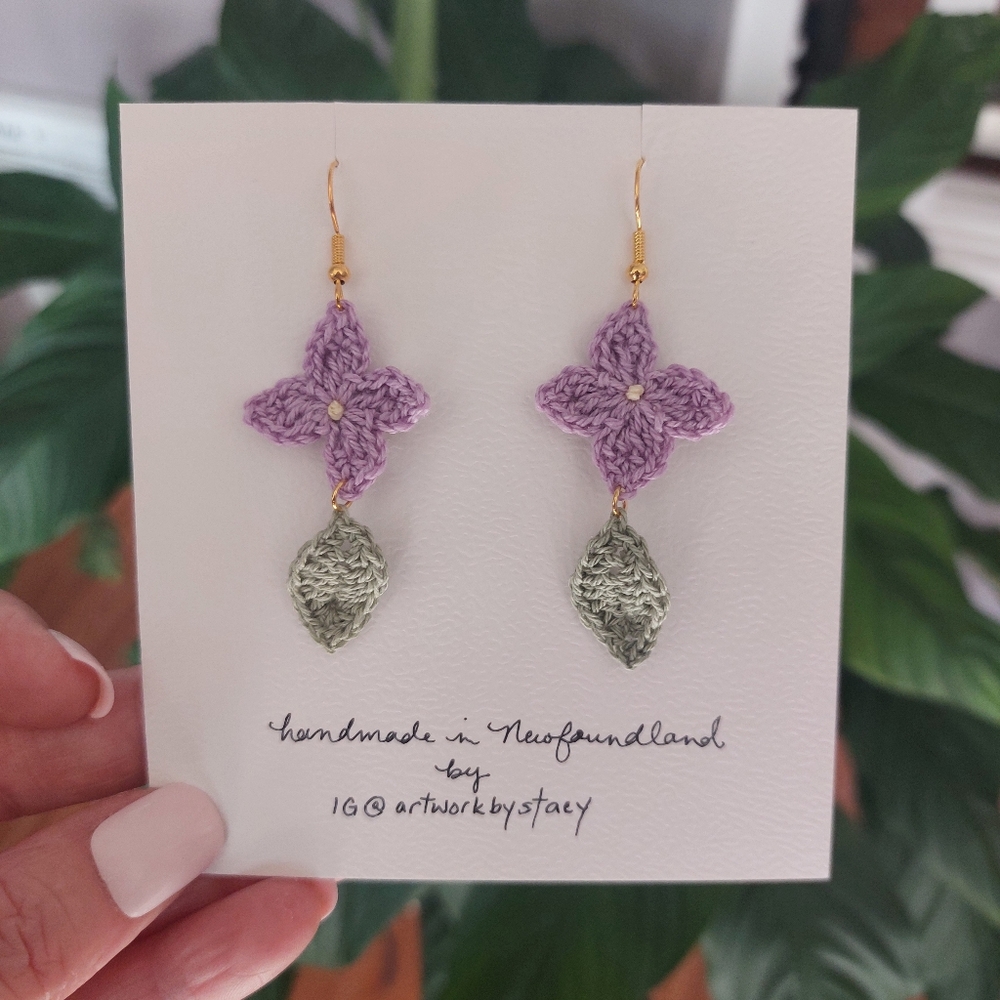 Handmade Purple and Green Crochet Earrings